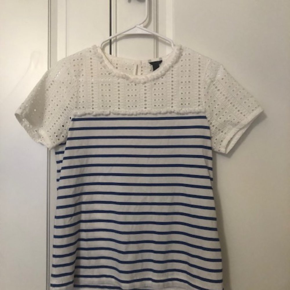 J Crew Women's Eyelet and striped short sleeve tee. Size XS
